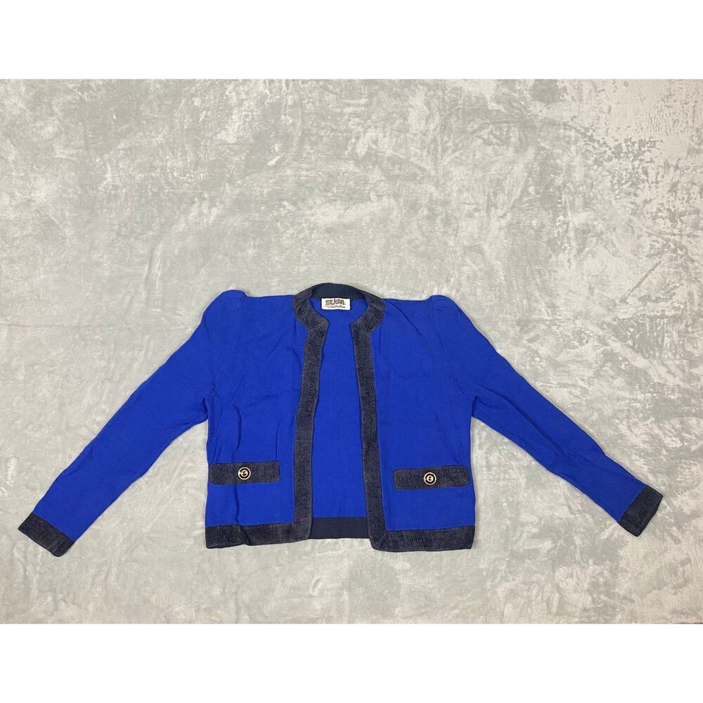St. John for Saks Fifth Avenue Women's Open Knit Cardigan Sweater Blue Size 8